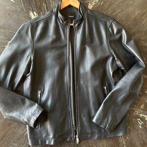Mens Theory Leather Jacket - Black sz Large
